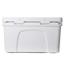 A white, rectangular Bob The Cooler Co. 50 QT/47.3L Hard Cooler - El Amigo with a closed lid, shown from the front against a plain background. This insulated hard cooler from Bob - The Cooler Co. also includes a removable dry basket for added convenience.
