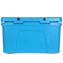 A large blue Bob The Cooler Co. 50 QT/47.3L Hard Cooler - El Amigo with a closed lid and two visible black latches, viewed from the front against a white background. This cooler by Bob - The Cooler Co. features extra thick insulated walls to keep contents cold longer.