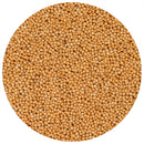 A circular close-up displays many small, round, yellow mustard seeds from The Spice Lab Yellow Mustard Seeds Whole 1 lb Bulk Foodservice Spice tightly packed together against a white background, highlighting the vibrant whole mustard seeds by The Spice Lab.