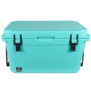 Seafoam 50-quart cooler by Bison Coolers with black latches and rope handles.