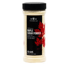 A clear plastic jar of The Spice Lab Maple Sugar Powder features a black label with red maple leaves. The label highlights that it’s all-natural and ideal as a baking sweetener for coffee, tea, and more. This pure maple syrup powder from The Spice Lab adds deliciously rich maple flavor to your favorite recipes.