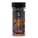 A transparent plastic jar labeled The Spice Lab Mulling Spice from The Spice Lab displays a blend of assorted spices, ideal for preparing mulled wine or spiced apple cider. The black label showcases an image of spices and a cinnamon stick, and the jar contains a net weight of 2.9 oz (82g).