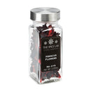 A clear glass jar topped with a silver lid holds The Spice Lab Whole Hibiscus Flowers—a vivid botanical ingredient perfect for foodservice or home kitchens. The black label features: The Spice Lab, Hibiscus Flowers, No. 219, Net Wt. 0.5oz.