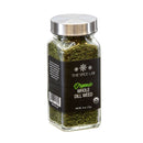 A 6 oz (170g) glass jar of The Spice Lab Organic Whole Dill Weed, sealed with a metal lid and packed with fragrant green dried dill—ideal for enhancing the flavor of salads, seafood, and classic tzatziki.