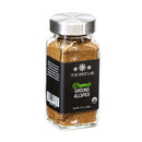A 2 oz (56g) glass jar with a metal lid contains The Spice Lab Organic Ground Allspice, an organic brown spice essential for Jamaican jerk seasoning. The black label features the brand name, The Spice Lab, the product name, and the USDA organic seal.