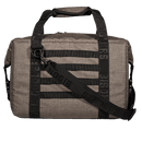 Shale soft-sided cooler by Bison Coolers with black straps and horizontal webbing.
