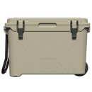 Sand-colored 55-quart wheeled cooler by Duck Camo with a textured surface and black hardware.