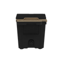 A Taiga Coolers 55 Quart Black and Tan Cooler by Taiga Coolers, featuring a front handle, heavy-duty ice retention, and drainage spout, shown from the front on a plain white background.