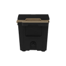 The Taiga Coolers 55 Quart Black and Tan Cooler by Taiga Coolers, shown from the front on a white background, features a sturdy top handle and is built for heavy-duty ice retention.