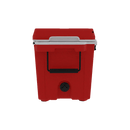 The Taiga Coolers 55 Quart Red Cooler by Taiga Coolers features a black handle and spout, shown from the front on a plain white background—ideal as an insulated ice chest for any adventure.