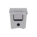 The Taiga Coolers 55 Quart White Cooler is a white, rectangular cooler with a black handle and round drain plug, shown from the front against a plain white background.