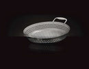 The Napoleon Grilling Wok (56027) by Napoleon Grills is a round stainless steel wok with small perforated holes and two handles, shown against a black background.