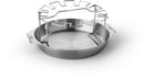 The Napoleon Chicken Leg Grill Rack (56032) by Napoleon Grills is a round stainless steel roasting pan with a detachable, elevated rack featuring slots and raised supports to hold food above the base for even cooking.
