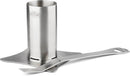 The Napoleon Chicken Roaster (56034) by Napoleon Grills features a stainless steel design with a cylindrical center, flat base for beer can chicken, and comes with a matching lifter that includes a handy bottle opener.