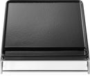 The Napoleon Porcelain-Enameled Cast Iron Griddle for Small SIZZLE ZONE® (56081) by Napoleon Grills is a black, rectangular griddle with a smooth surface on a metal base, viewed from above.