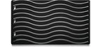 A black rectangular mat with evenly spaced, wavy silver lines, resembling the Napoleon Cast Iron Reversible Griddle for Rogue® 365 / 525 (56366) by Napoleon Grills. Four small rectangular cutouts are along its left edge.