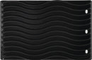 The Napoleon Enameled Cast Iron Reversible Griddle for Rogue® 425 (56426) by Napoleon Grills features a glossy, wavy, ridged surface with four oval holes and offers superior heat retention—perfect as an outdoor grill accessory.