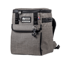 Gray soft-sided cooler bag by Bison Coolers with black trim and an American flag patch.