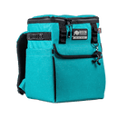 Seafoam soft-sided cooler by Bison Coolers with black accents and a company keychain.