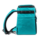 Seafoam soft-sided cooler by IceMule Coolers, with black trim, handle, and shoulder straps, shown in a side view.
