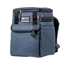 Navy blue soft-sided cooler by Bison Coolers, featuring black accents, carrying handles, and a keychain.