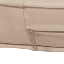 Close-up of a beige fabric bag with visible stitching and a partially open zipper, ideal for storing essentials with your DirectDeals 5 Pieces Patio Rattan Furniture with 2 Ottomans and Tempered Glass Coffee Table-Red.