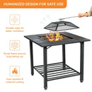 The 31 Inch Outdoor Fire Pit Dining Table with Cooking BBQ Grate by DirectDeals features a mesh lid, sturdy frame, durable mesh, BBQ grate, and heat-resistant coating. HUMANIZED DESIGN FOR SAFE USE.