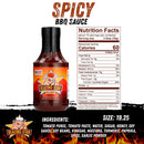 A bottle of Blazing Star BBQ Spicy Sauce from Blazing Star BBQ is pictured with its nutrition facts, ingredients list, and 19.25 oz size displayed alongside it. The label showcases a cartoon star character and fiery flames, highlighting this bold sauce’s intense heat—ideal for fans of spicy BBQ or anyone craving the kick of a Carolina Reaper BBQ sauce.