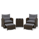 The DirectDeals 5 Pieces Patio Rattan Furniture with 2 Ottomans and Tempered Glass Coffee Table-Red makes a stylish, cozy addition to your outdoor conversation area.