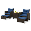 The DirectDeals 5 Pieces Patio Rattan Furniture with 2 Ottomans and Tempered Glass Coffee Table-Red offers comfy seating and a stylish table, perfect for relaxing and entertaining in your outdoor space.
