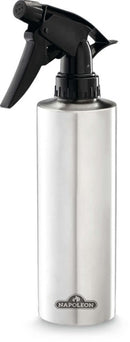 The Napoleon Stainless Steel Spray Bottle (62047) by Napoleon Grills features a black trigger nozzle and displays the Napoleon logo on the lower front.