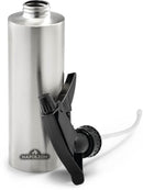 The Napoleon Stainless Steel Spray Bottle (62047) by Napoleon Grills has a black trigger nozzle and features the brand logo near the base. The bottle is open, with the nozzle and attached tube positioned in front of it.