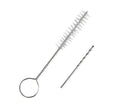 The Napoleon JETFIRE™ Burner Brush Maintenance Kit (62050) by Napoleon Grills includes a small metal-handled cleaning brush with white bristles and a loop, shown next to a short metal drill bit—ideal for grill maintenance.