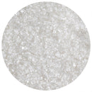 Close-up view of a pile of The Spice Lab Sanding Con AA Sugar crystals, filling the circular frame. The coarse white sugar appears granular and translucent, with a sparkling texture perfect for decorative baking.