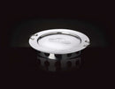 The Napoleon Charcoal Ring and Diffuser Plate (67745) by Napoleon Grills is a round stainless steel grill accessory with dual handles and "NAPOLEON" engraved on the lid, designed for kettle charcoal grills, shown against a black background.