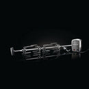 A Napoleon Grills Commercial Grade Rotisserie Kit for Charcoal PRO Grill PRO605CSS (69331) rests on a glossy black surface, its spit extended and power cord attached, set against a plain black background.