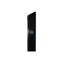 The Messermeister Chef's Edge-Guard - 6" is a black rectangular blade protector featuring a blue circular logo at the center, shown upright against a plain white background.
