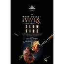 The Wood Pellet Smoker and Grill 2 Cookbooks in 1: Slow Fire cover featuring a metal fork spearing cooked meat surrounded by rosemary against a black background.