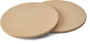 Two round, flat beige stones from the Napoleon Grills 10 Inch Personal Sized Pizza/Baking Stone Set (70000) overlap on a white background—ideal for baking crispy homemade pizza every time.