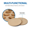 Two Napoleon Grills 10 Inch Personal Sized Pizza/Baking Stones (70000) are shown side by side, one baking cookies. This multi-functional set is ideal for grilling, oven use, or making crispy homemade pizza.
