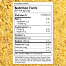 Nutrition facts label for The Spice Lab Country Style Honey Mustard Seasoning, featuring zero calories per 1/4 tsp. Ingredients and nutritional values are displayed on a background of the vibrant yellow seasoning blend from The Spice Lab.