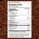 Nutrition label for The Spice Lab Ancho Chili + Coffee Rub—a bold BBQ seasoning from The Spice Lab and an ideal bulk foodservice blend—displayed over a spice background. Highlights zero calories, fat, protein, and sodium per serving, with 1g carbs. Full ingredients appear at the bottom.