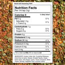 Nutrition facts label for The Spice Lab Island Jerk Seasoning—a vibrant Caribbean jerk blend from The Spice Lab—displayed over a background of mixed seasoning spices. The label lists calories, fat, carbs, protein, sodium, and ingredients such as salt, spices, onions, garlic, and herbs. This sweet and spicy seasoning is perfect as a grilling spice to bring bold island flavor to your favorite dishes.