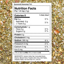 Here’s a rewritten sentence using your product data: The nutrition label for The Spice Lab Guacamole Seasoning by The Spice Lab is displayed over a colorful backdrop of the vibrant blend. Ideal for avocado toast or keto-friendly snacks, the label indicates 0 calories and 189mg sodium per 1/4 tsp serving, with ingredients such as garlic, cilantro, chili flakes, and lime oil featured prominently.