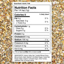Nutrition facts label for The Spice Lab Sweet Basil & Garlic Seasoning is displayed on a background of its coarse spice blend. The label includes calories, fat, carbohydrates, protein, sodium, ingredients, and serving size—offering all the details you need to enjoy this flavorful seasoning from The Spice Lab and elevate your dishes with savory basil and garlic notes.