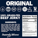 A nutrition and ingredient label for Manly Cans 50 Cal CANivore Meat Gift Can, featuring original flavor, gluten-free, high protein, no MSG or nitrites—ideal for gift giving or ammo can snacks.