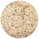 A close-up of a circular pile of The Spice Lab Smoky Maple Seasoning by The Spice Lab, revealing its coarse cornmeal texture with visible herbs, spices, and pepper flakes blended throughout, all enhanced by its rich, smoky maple aroma.