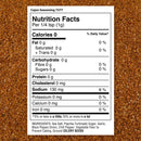 A nutrition label for The Spice Lab Cajun Seasoning is displayed against a background of the brown-red spice blend. The label details nutrients and ingredients, highlighting sea salt, paprika, garlic, onion, and celery seeds in this distinctive Louisiana-style mix from The Spice Lab, crafted for mild heat and bold flavor.