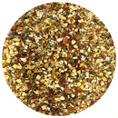 A close-up of a circular pile of The Spice Lab Pizza Dust Seasoning, featuring visible flakes of garlic, red pepper, green herbs, and other savory spices on a white background—perfect for sprinkling as a flavorful seasoning blend. This Pizza Dust from The Spice Lab delivers delicious, pizza-inspired taste to any dish.