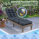 A cushioned outdoor lounge chair by the pool, surrounded by plants and flowers, features the DirectDeals Outdoor Lounge Chaise Cushion Set of 2 - 73x22 Inch High Back made from breathable, wear-resistant, anti-fading polyester.